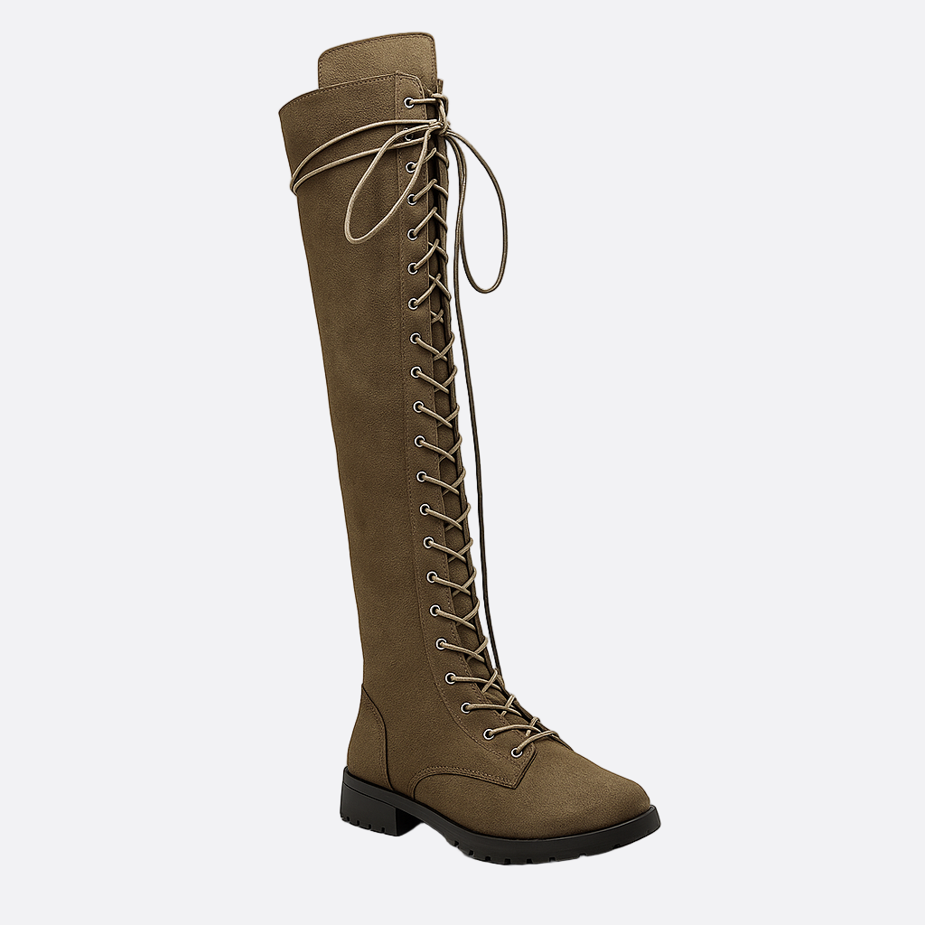 Damen - Über Knie Schnürstiefel - Wildleder - Modische und Bequeme Stiefel für jeden Anlass