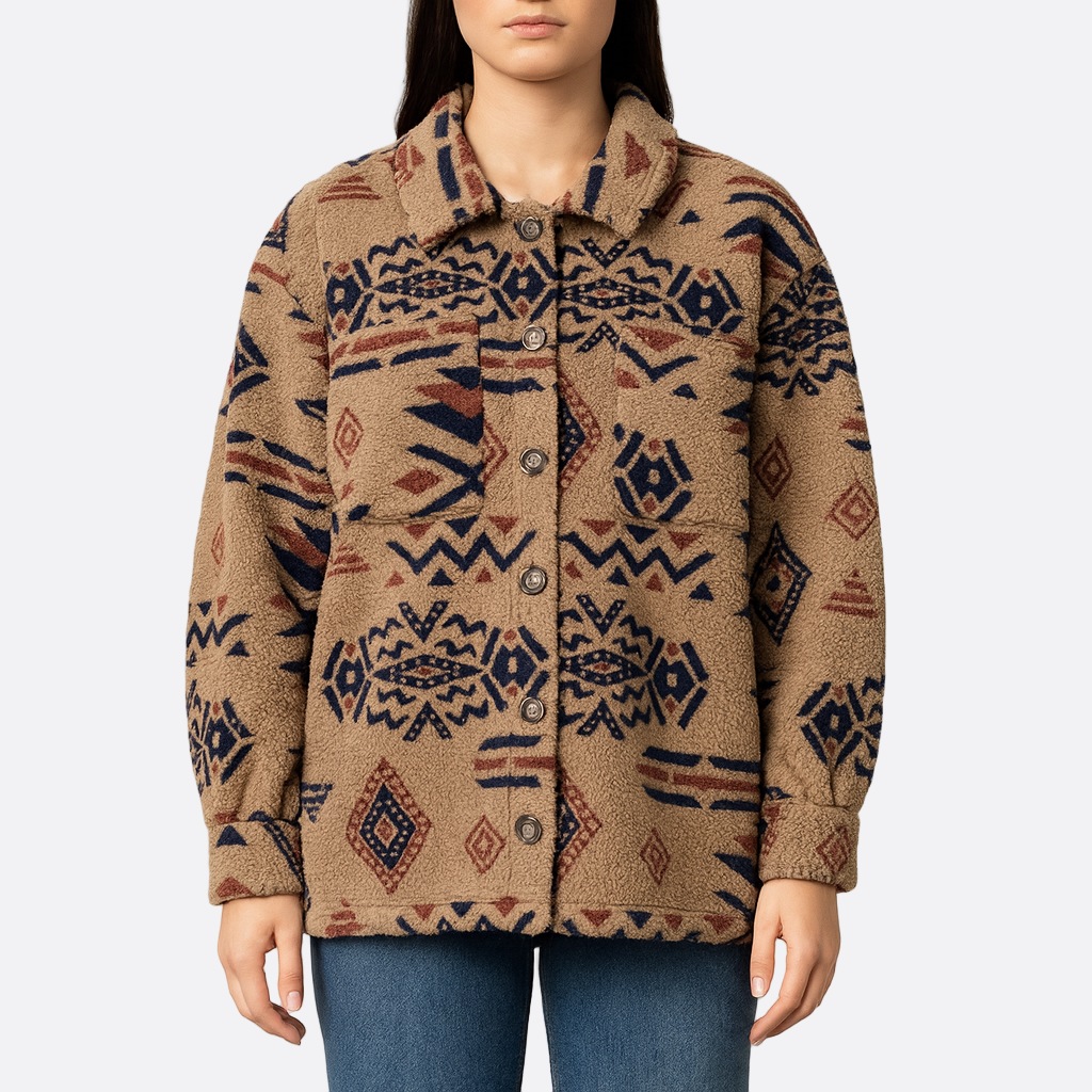 Damen - Übergroße Plüschjacke - Geometrisches Muster - Weich und Bequem