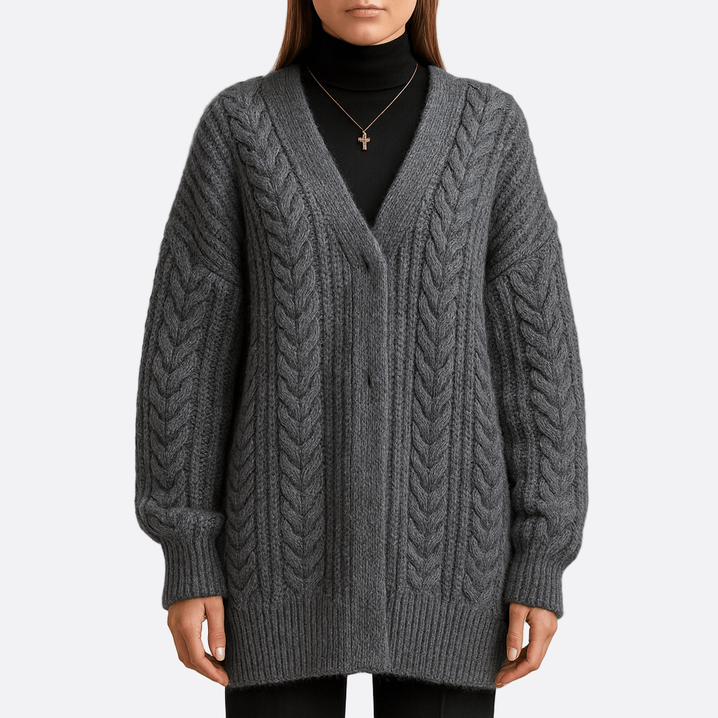 Damen - Übergroße Strickjacke - Grobes Strickmuster - Rautendesign - Modischer Begleiter für kalte Tage