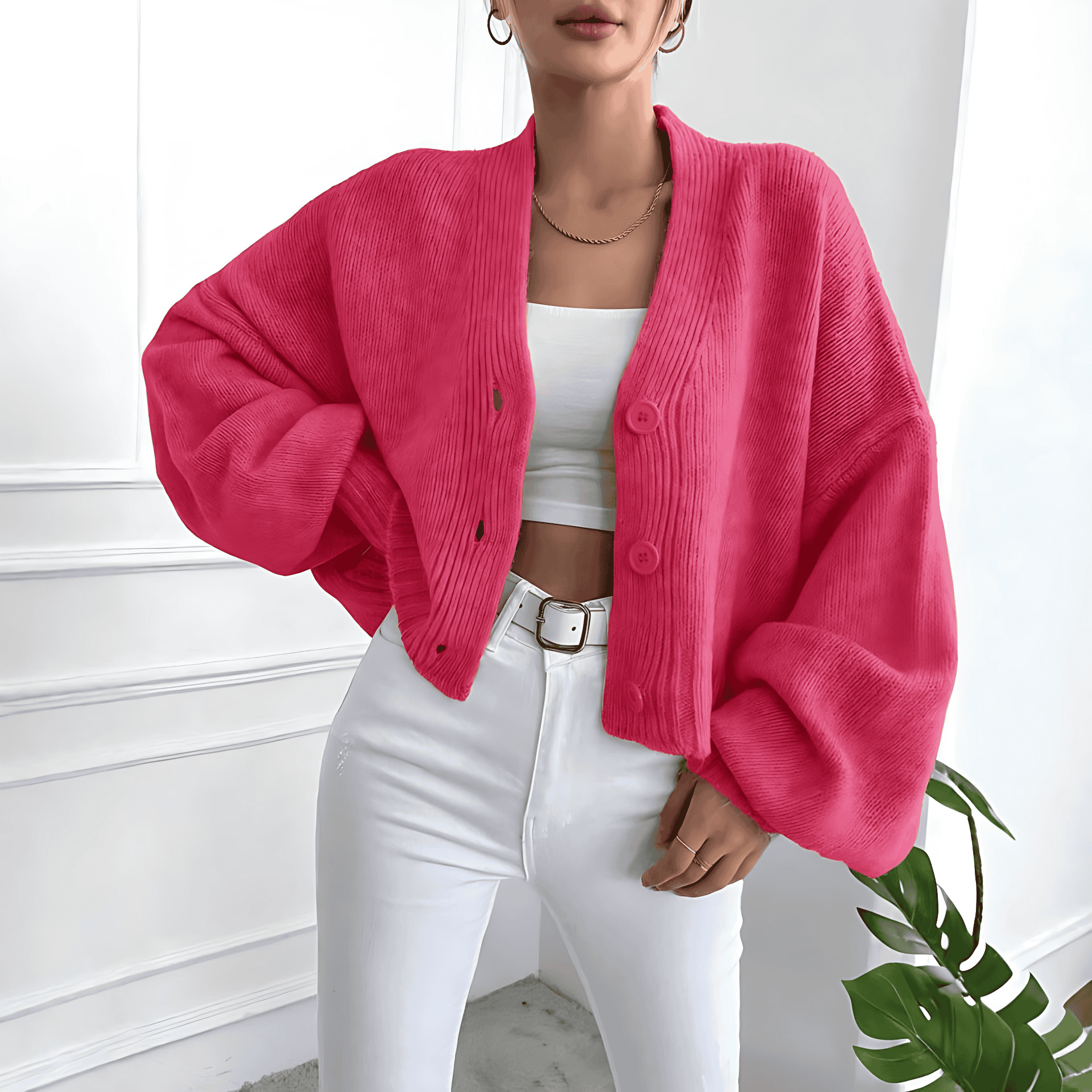 Damen - Übergroße Strickjacke - Weit geschnittenes Design - Bequeme & Stylishe Strickmode