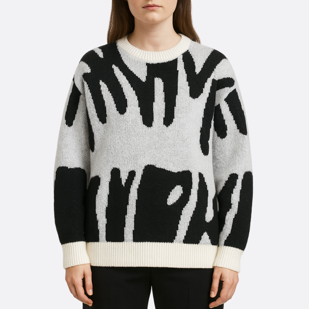 Damen - Übergroßer Rundhals Pullover - Strukturierter Strick - Bequeme Mode für jeden Anlass