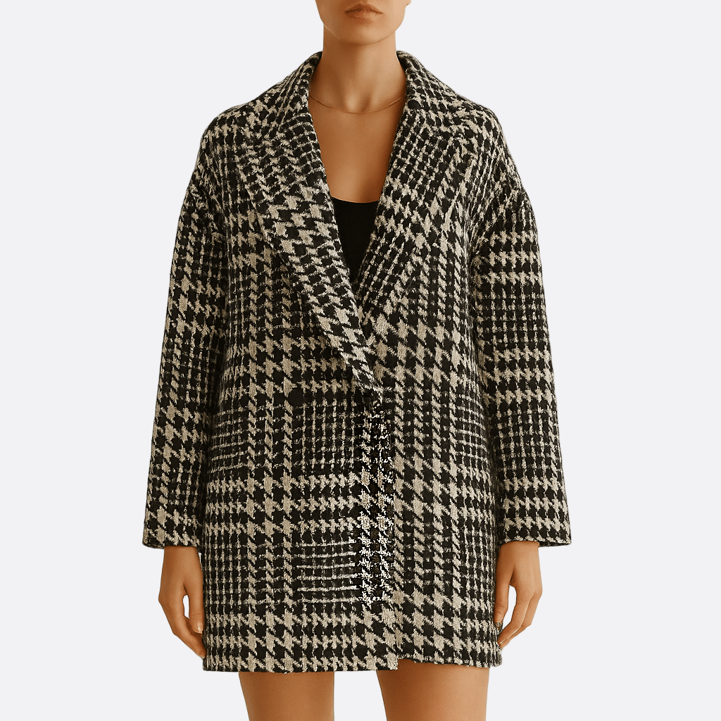 Damen - Übergroßer karierter mantel - Woll - Knielang - Stilvolles, warmes Herbst und Winteroutfit