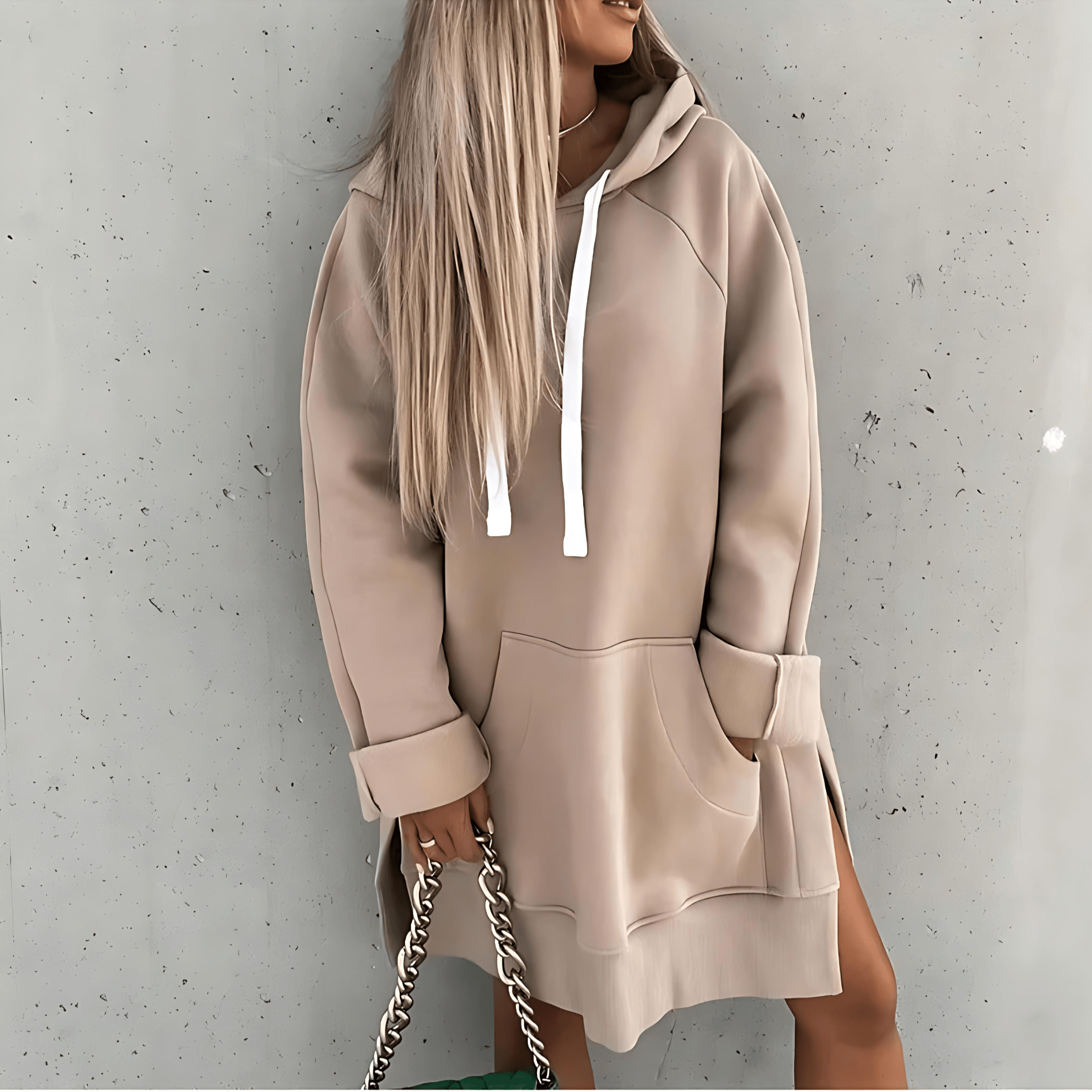 Damen - Übergroßes Kapuzenkleid - Baumwollmischung - Bequem und stylisch für jeden Anlass