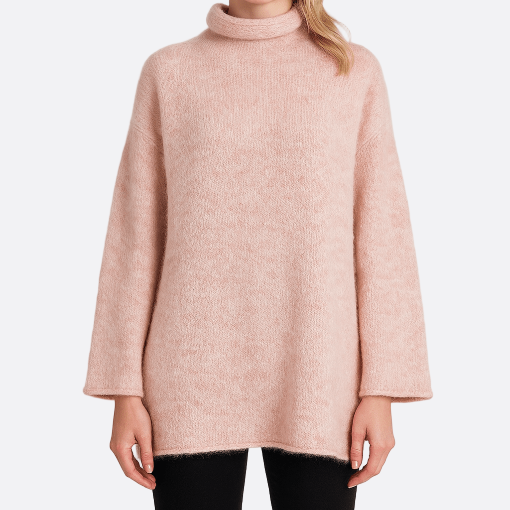 Damen - Weiches Strick-Sweatshirt mit lockerer Passform - Hoher Halsausschnitt & Ausgestellte Ärmel - Modischer Komfort