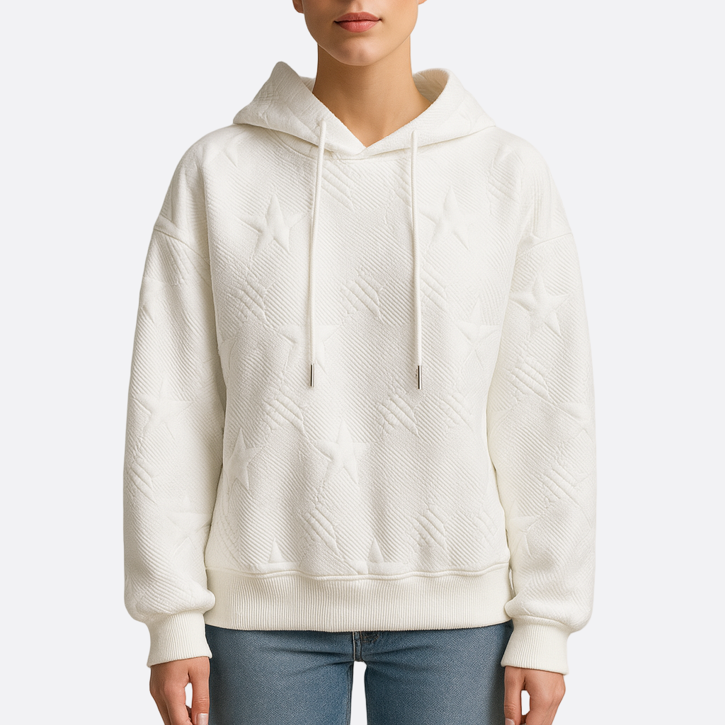 Damen - Weißer Langarm Strick Hoodie - Bequemes Material - Modischer Freizeitlook