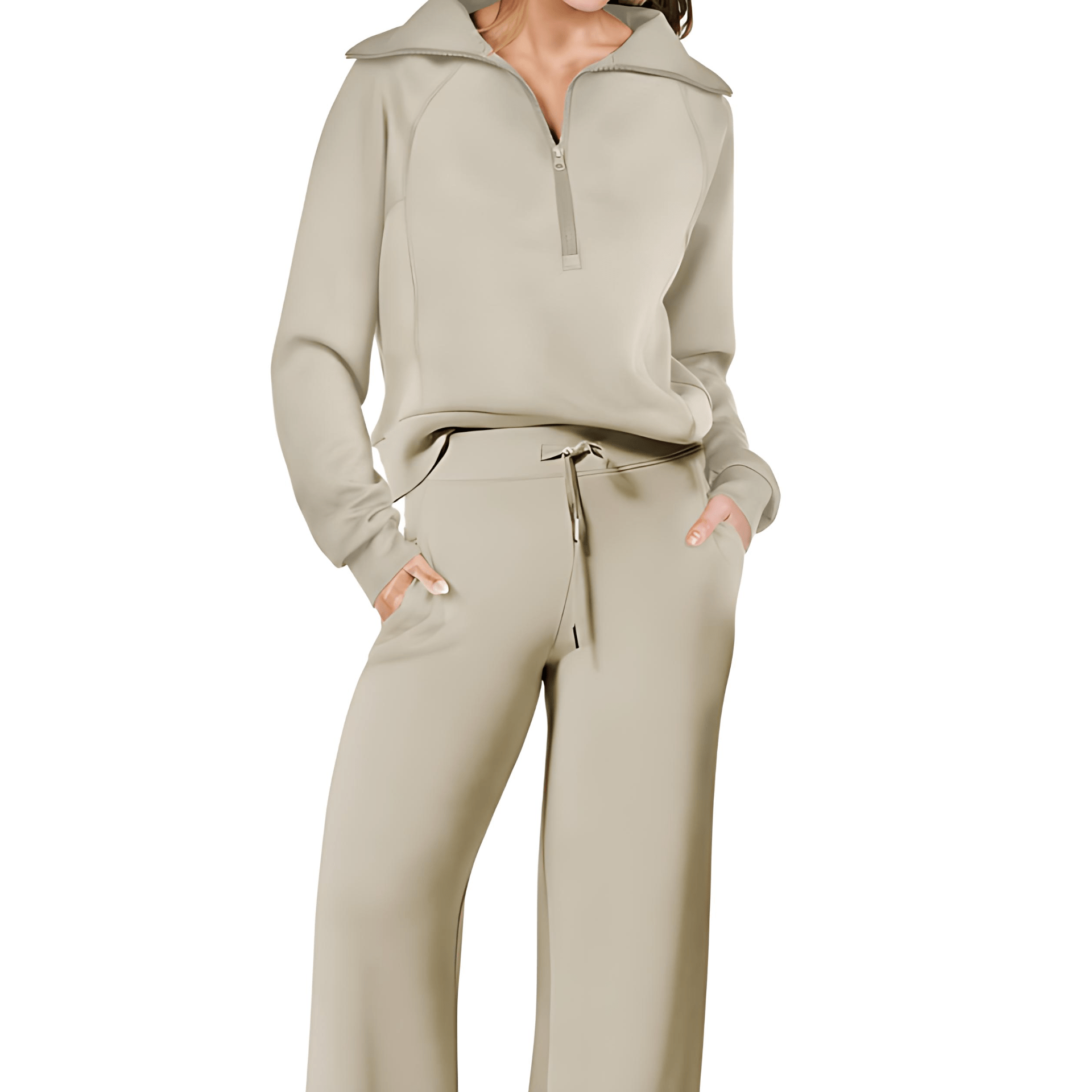 Damen - Weit geschnittener Trainingsanzug - Reißverschluss und Kordelzug - Bequem und stylisch für Sport