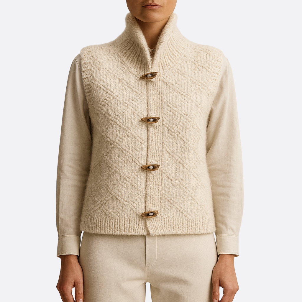 Damen - Weste - Stehkragen - Knebelverschluss - Weiche gestrickte - Stylische für jeden Anlass