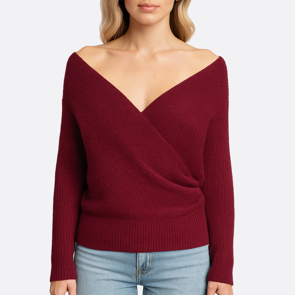 Damen - Wickel-Pullover mit V-Ausschnitt - Weiches Material - Bequeme, lässige Passform für jeden Anlass