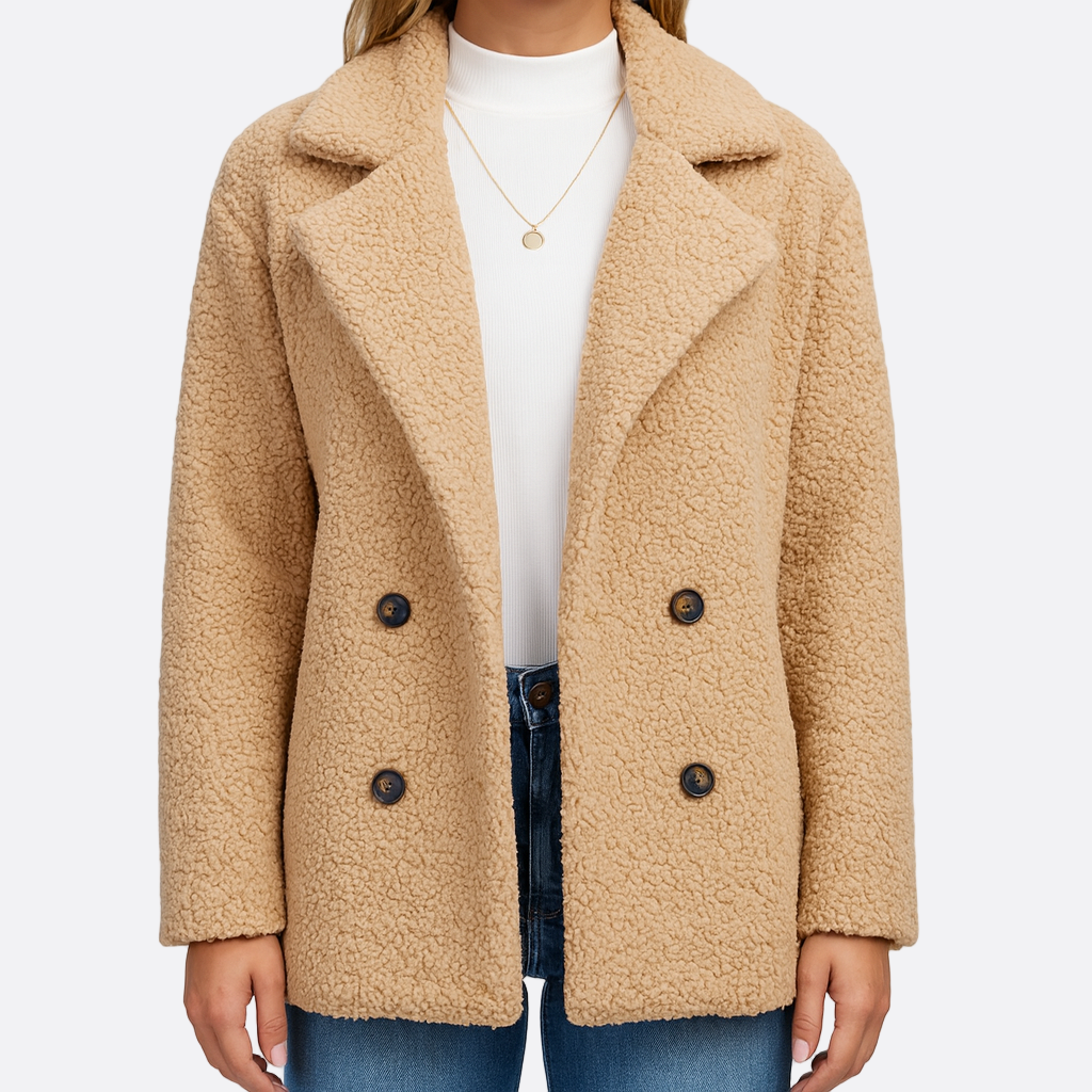 Damen - Wintermantel mit Plüsch Knöpfen - Weichem Fleece - Kuscheliger Stoff & stilvolles Design für kalte Tage