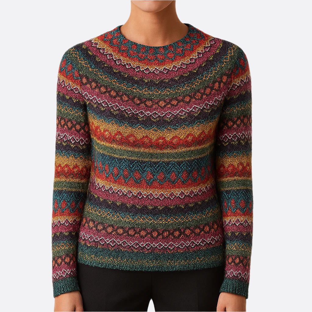 Damen - Winterpullover - Weiche stoff - Gemütlicher mehrfarbig gestreifter - Warm und stylisch für kalte Tage