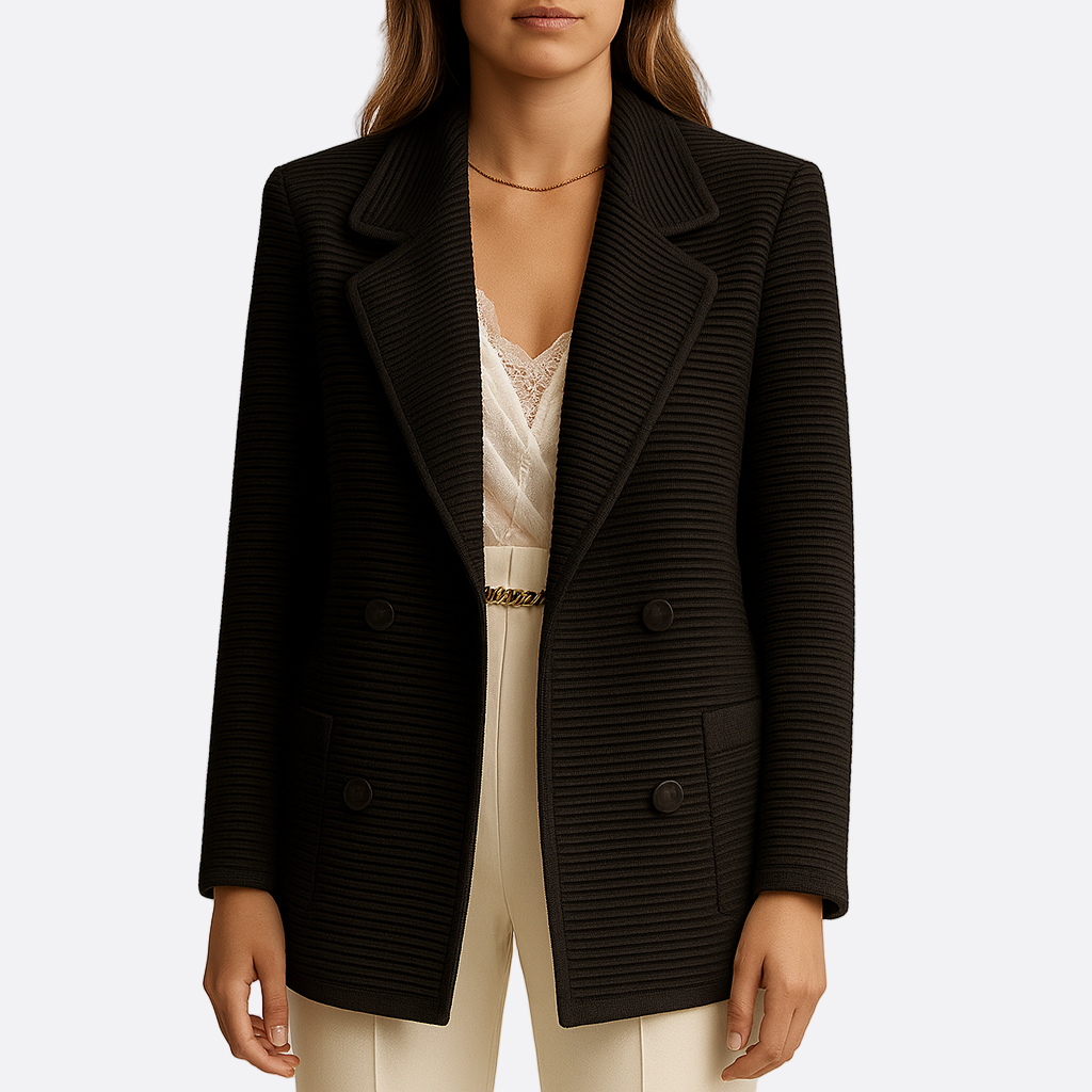 Damen - Zweireihige Blazer Jacke - Strickstil - Modischer Begleiter für jeden Anlass