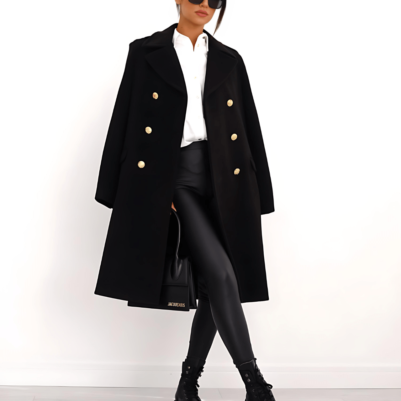 Damen - Zweireihiger langer Mantel - Warmer Winterstil - Eleganter Look für kalte Tage