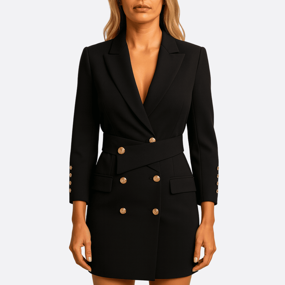 Damen - Zweireihiges Blazerkleid mit Gürtel - Eleganter Stil für jeden Anlass