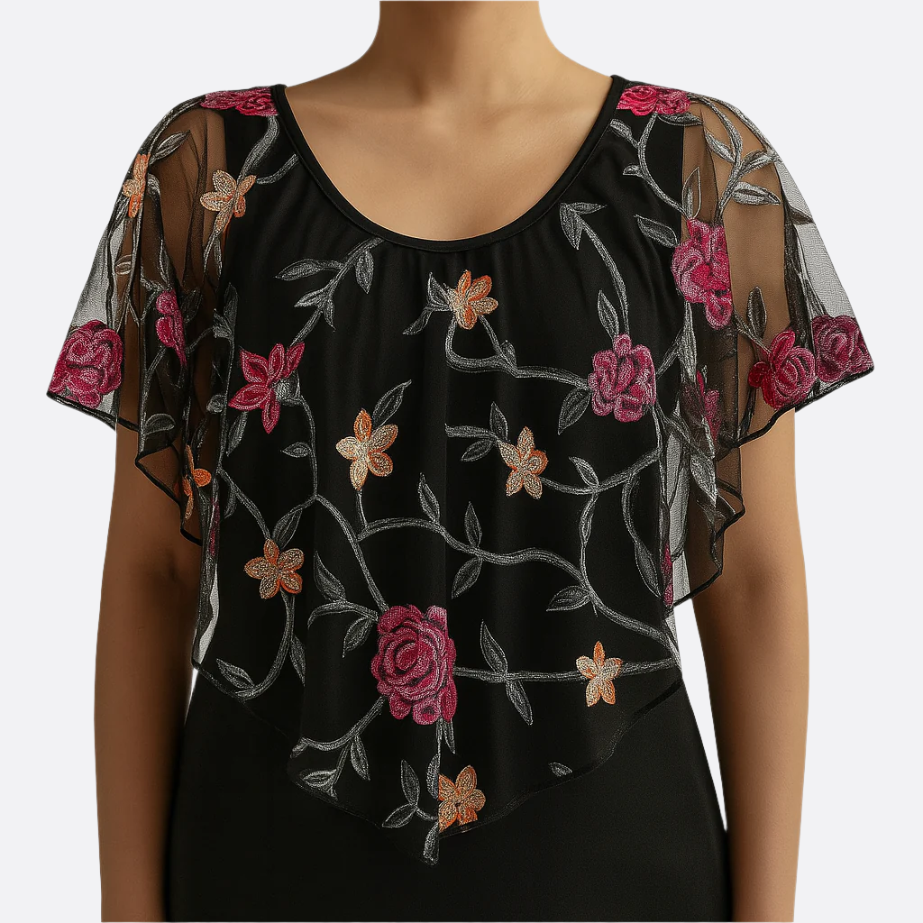 Damen - Bestickte Mesh-Bluse - Baumwollmischung - Elegantes & stilvolles Top für jeden Anlass