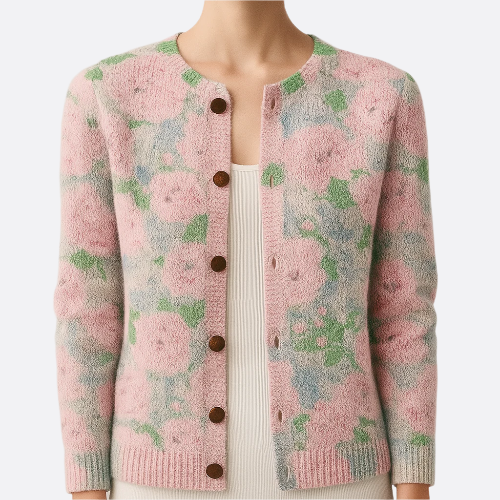 Damen - Blumenmuster Strickjacke - Weicher Stoff - Leicht & stilvoll - Perfekte Schicht für jeden Anlass