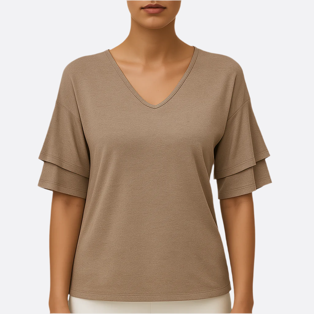 Damen - Bluse mit V-Ausschnitt und halben Ärmeln - Gewebemischung  - Stylisches Alltags-Top