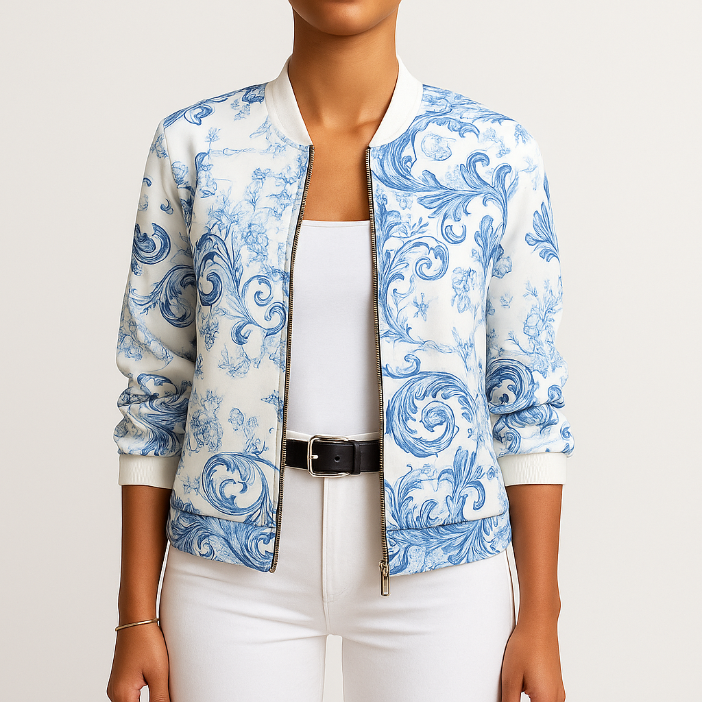 Damen - Bomberjacke mit Blumenmuster - Strapazierfähigem Stoff - Leichtes, stylisches Design - Trendige Oberbekleidung