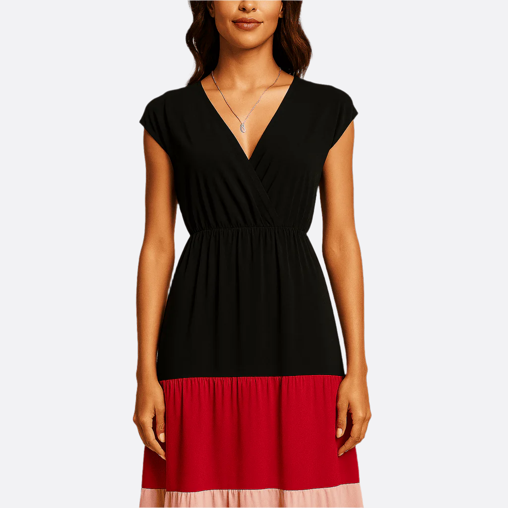 Damen - Farbblock Maxi-Kleid - Polyester - Elegantes ärmelloses Wickelkleid - Vielseitig und Stilvoll für jeden Anlass