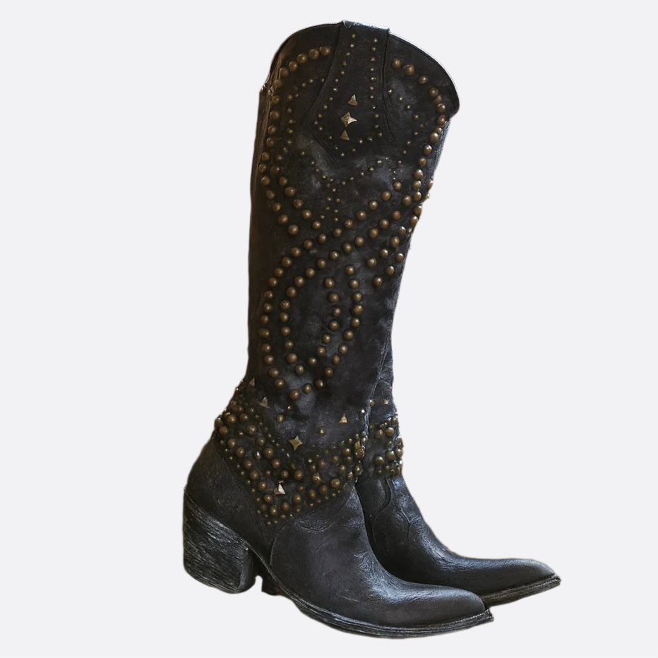 Damen - Cowboystiefel - Kniehohe - Vintage Design mit Nieten - Stylische Westernstiefel für jeden Anlass