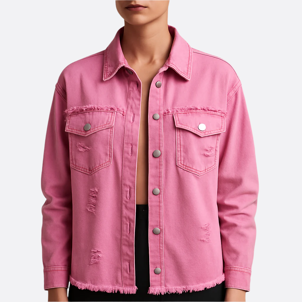 Damen - Denim Jacke - Atmungsaktivem Denim - Entspannte Passform - Stilvolle künstlerische Mode für jeden Anlass