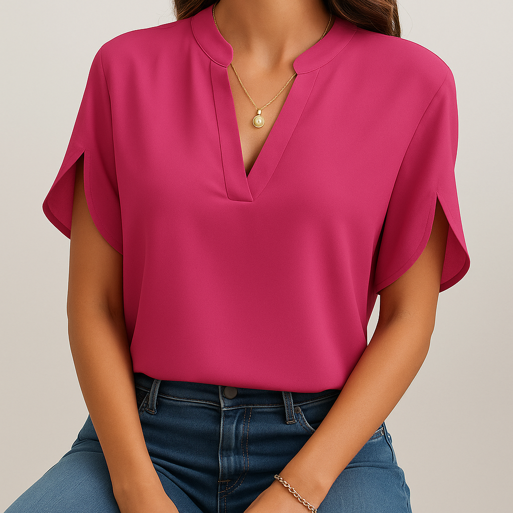 Damen - Elegante Bluse mit kurzen Ärmeln - leichte Gewebe - Stilvolles Top für jeden Anlass