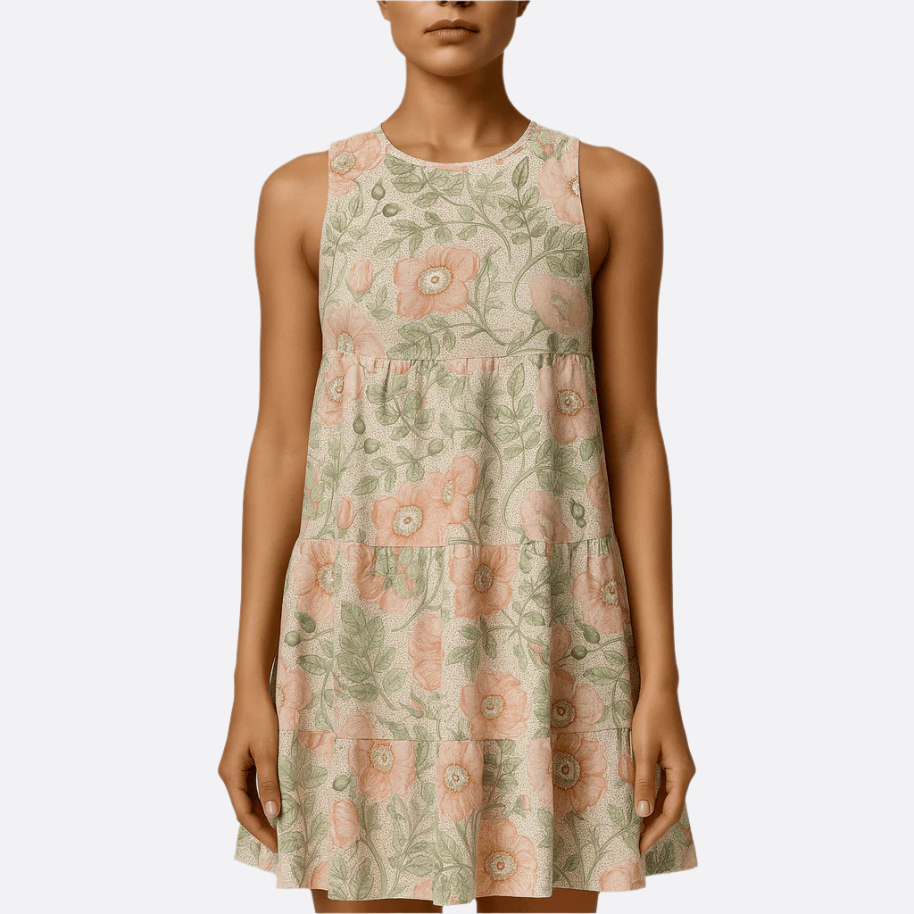 Damen - Gestuftes ärmelloses Kleid - Rundhalsausschnitt - Casual Chic für jeden Anlass