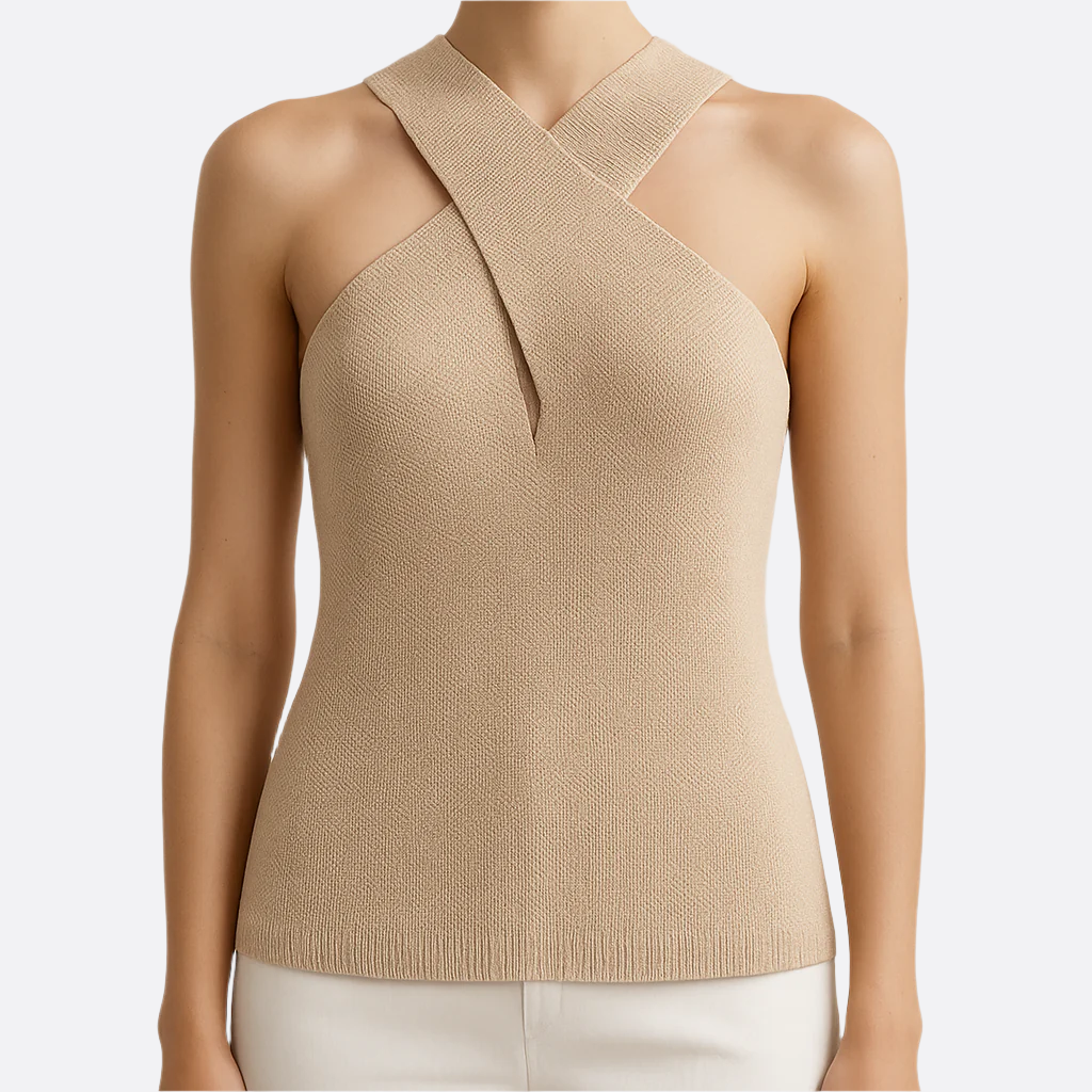 Damen - Halter-Cross-Over Tanktop - Stylisches & bequemes Material - Perfekt für Freizeit und Sport