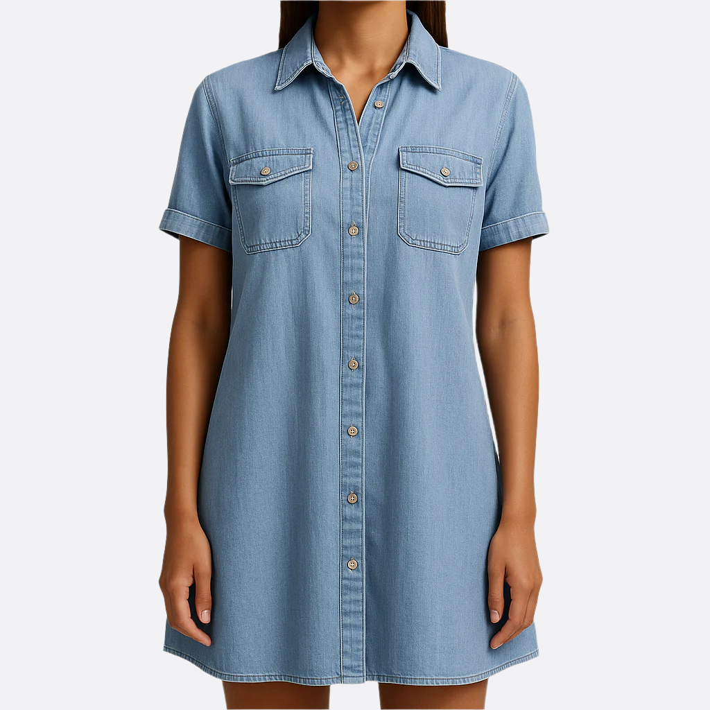 Damen - Hemdblusenkleid aus Denim - Bequeme Baumwollmischung - Klassischer Stil - Entspannte Freizeitausflüge