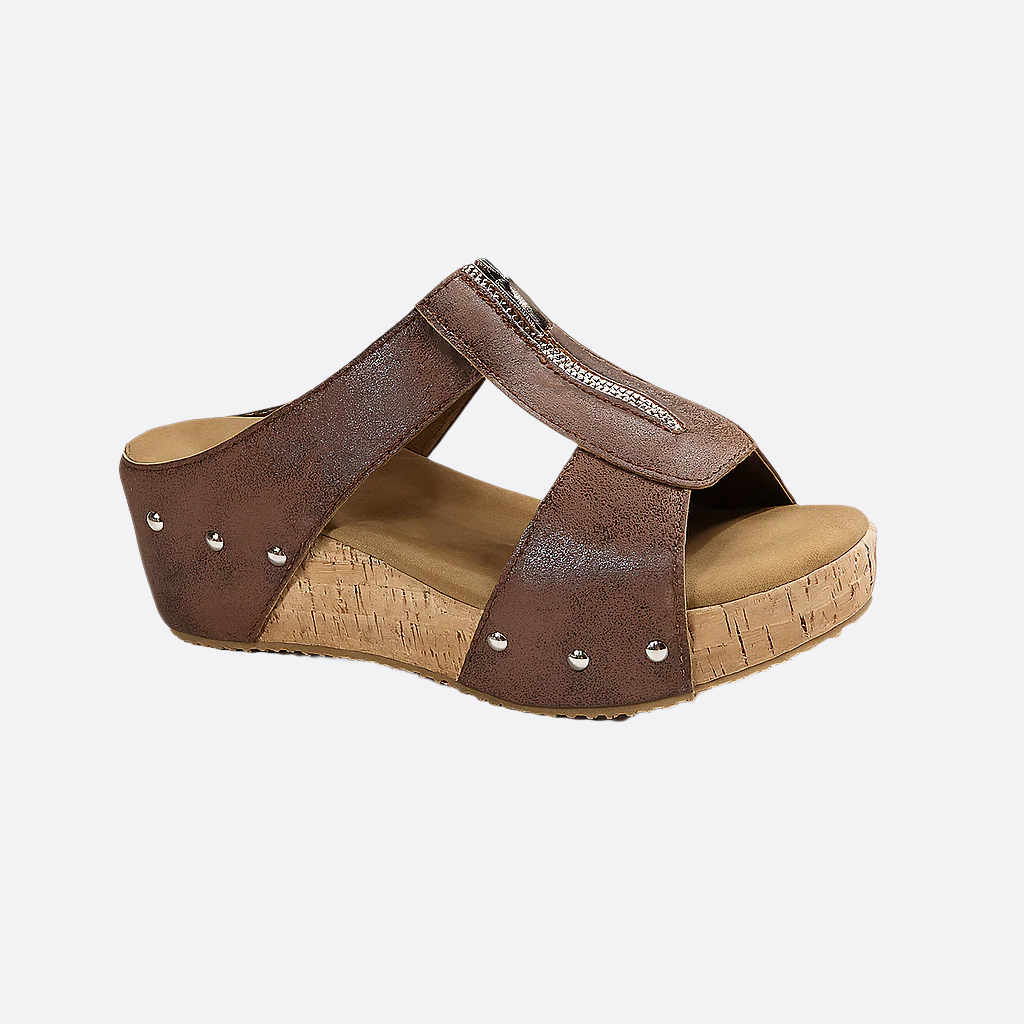 Damen - Keilsandalen - Wildlederimitat - Gepolsterte Sohle für höchsten Komfort - Bequeme Sommerschuhe für den Sommer