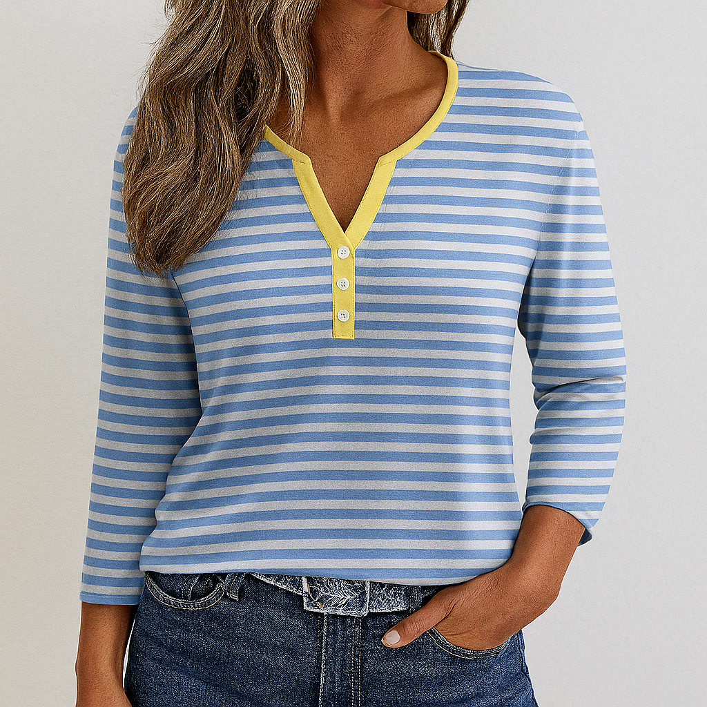 Damen - Lässiges T-Shirt - Leichte Baumwolle - V-Ausschnitt - Komfort und Stil