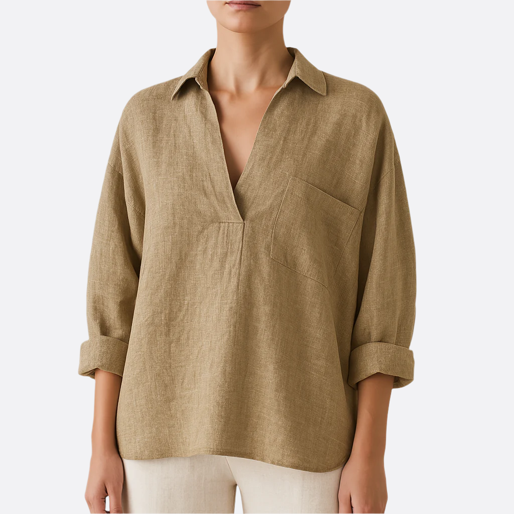 Damen - Langarmshirt mit V-Ausschnitt - Atmungsaktive Material - Weich, bequem und lässig - Ideal für den Alltag