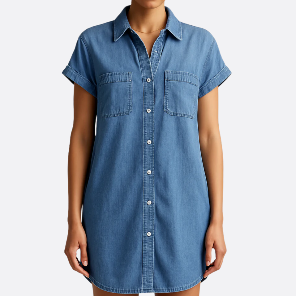 Damen - Mini Button-Down Hemdkleid - Bequemer Baumwollstoff - Zeitlose Eleganz für jede Gelegenheit