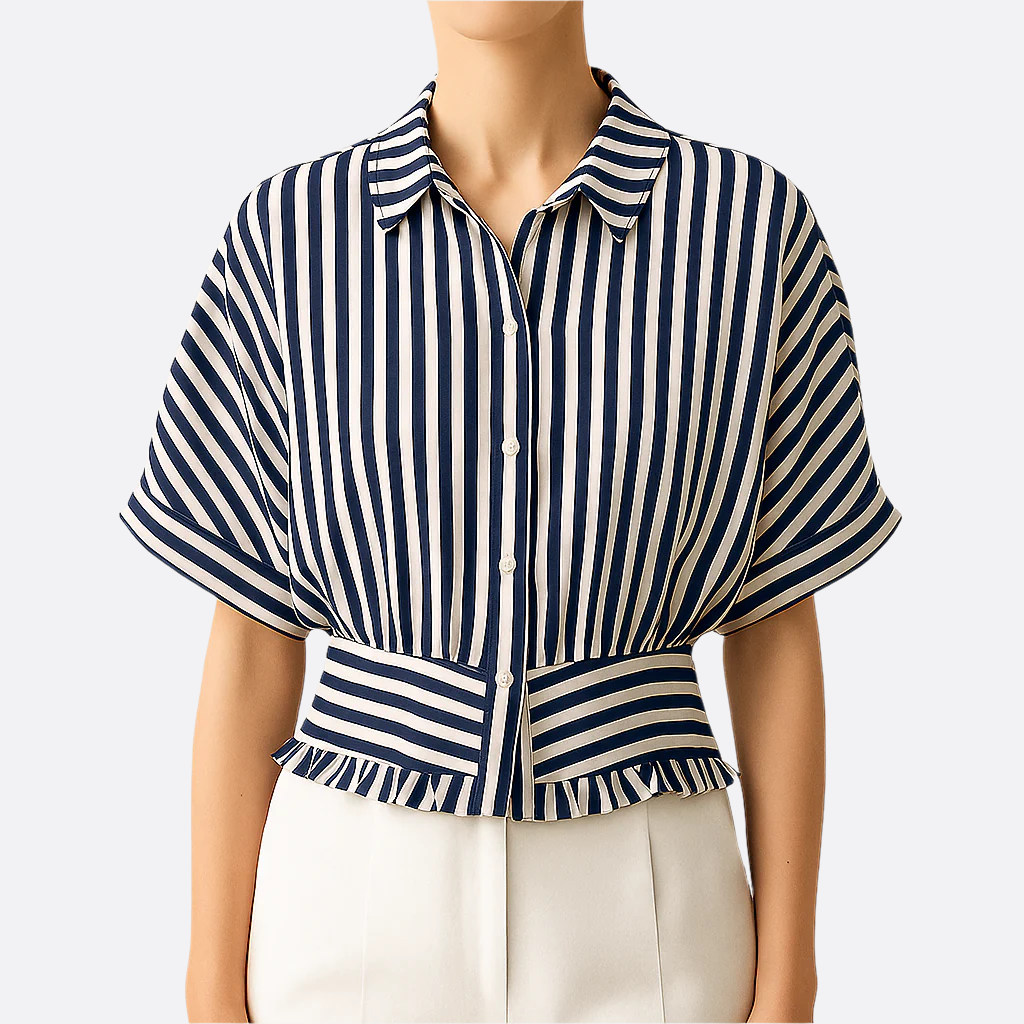 Damen - Oberteil - Seiden-Baumwoll-Hybrid - Italienisches Streifen Design - Lässiges, stilvolles Shirt für jeden Anlass