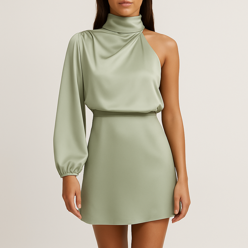Damen - One-Shoulder Kleid - Satin - Elegante Abendgarderobe - Ideal für besondere Anlässe und Feiern