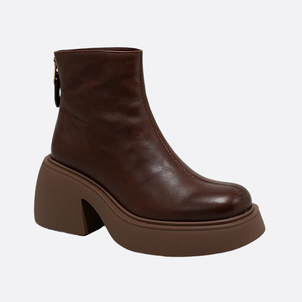 Damen - Plateaustiefel - Rindsleder - Reißverschluss - Stilvolle und bequeme Stiefel für jeden Anlass