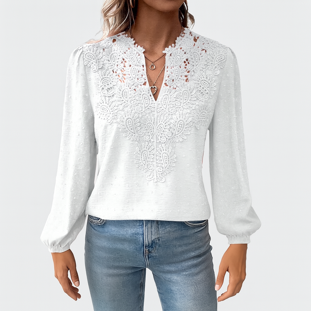 Damen - Romantische Bluse - Atmungsaktiver Spitzenstoff - Florales Design - Ideal für Besondere Anlässe und Alltag