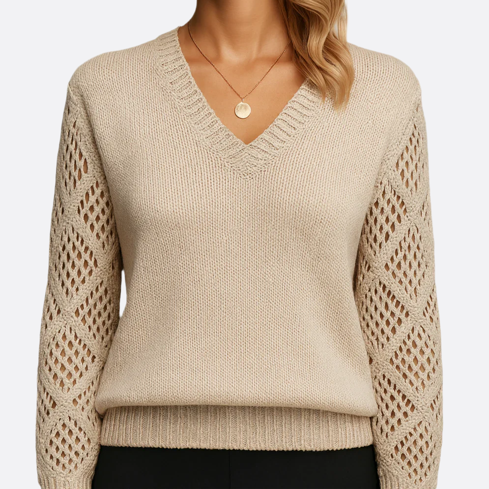 Damen - Strickpullover - Weiches Acryl-Mischgewebe - V Ausschnitt - Modischer Komfort für jeden Anlass