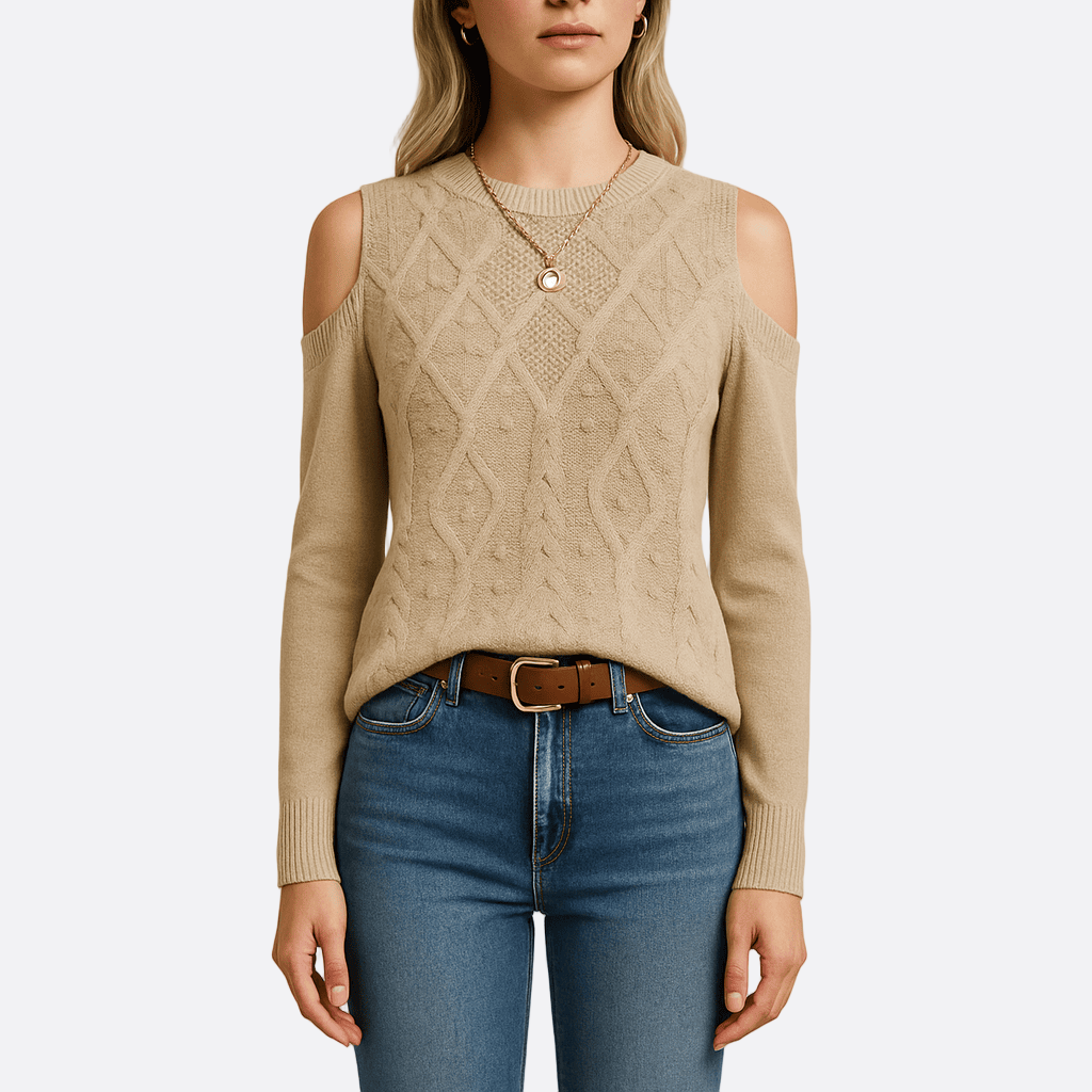 Damen - Strickpullover mit offenen Schultern - Wollmischung - Bequem und stylisch