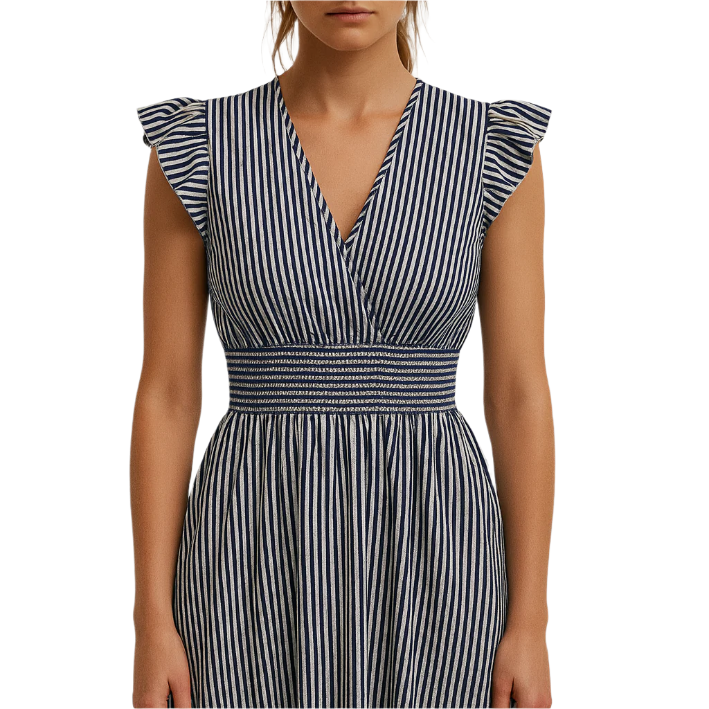 Damen - Trendiges Gestreiftes Kleid - Weichem Stoff - Ideal für Freizeit Ausflüge