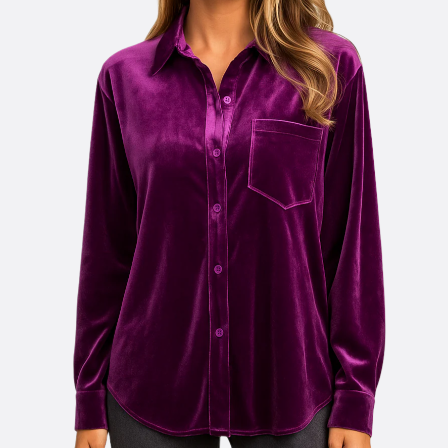 Damen - Trendy Style Hemd - Weichem Samt - Bequeme Passform - Stylische & vielseitige Oberbekleidung