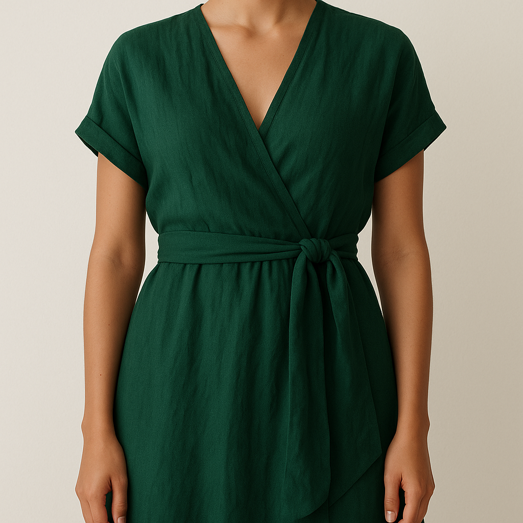 Damen - Wickelkleid mit Taillengürtel - Leinen - Stylisches Sommer-Essential für jeden Anlass