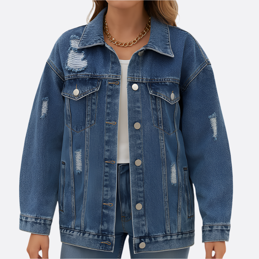 Damen - Übergroß Denim Jacke - Atmungsaktivem Material - Lässiger Stil - Vielseitige Mode für jeden Anlass