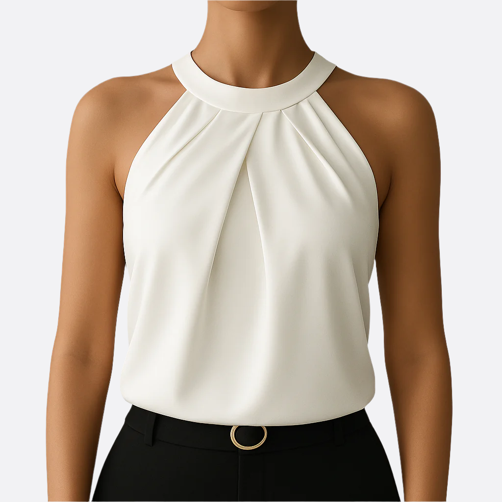 Damen - Ärmellose Bluse - Elegantes Polyester-Gewebe - Leichtes Büro-Top für stilvolle Outfits