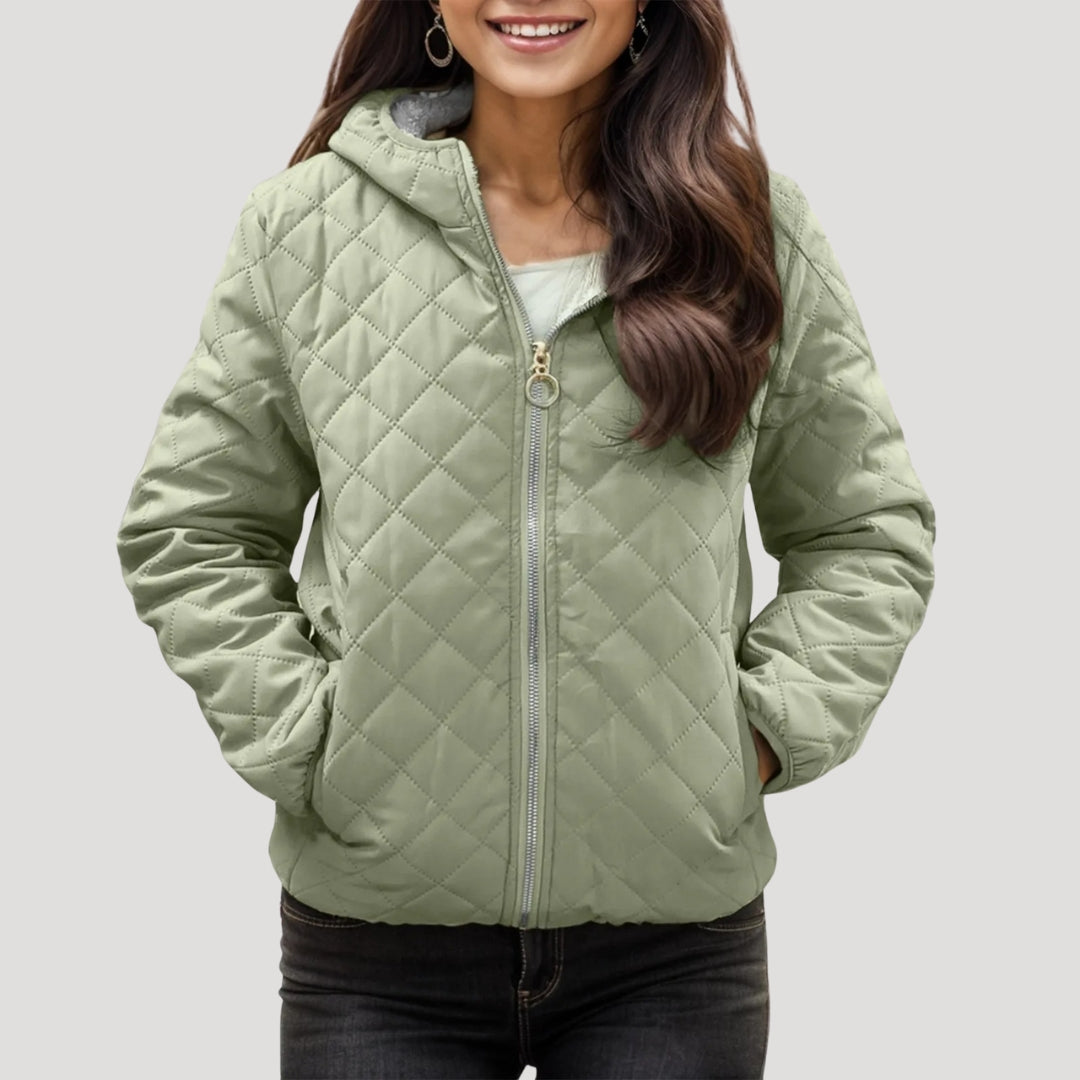 Damen - Stylische gesteppte Pufferjacke - Kapuze - Warm, Bequem und Trendy für den Winter