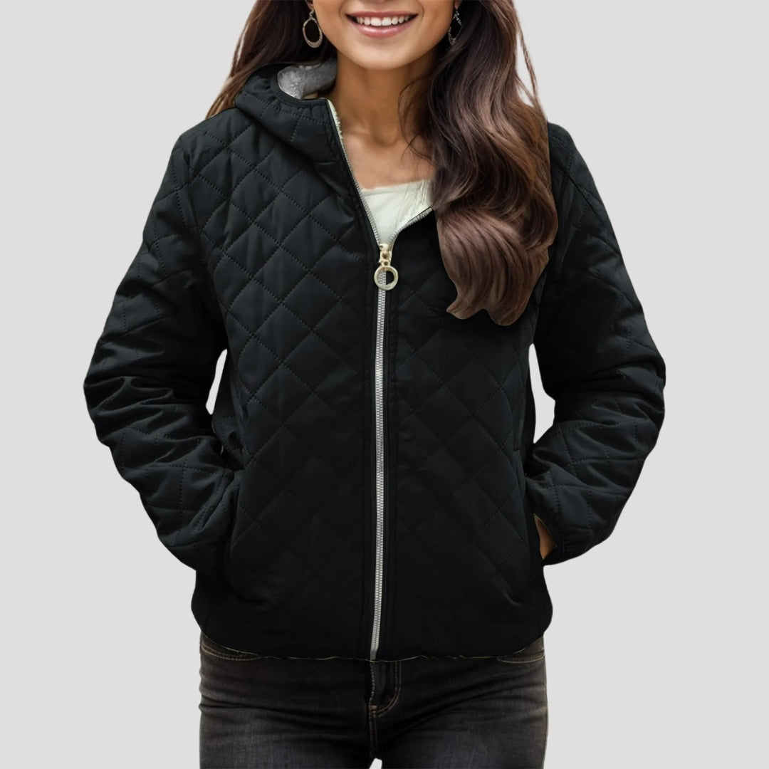 Damen - Stylische gesteppte Pufferjacke - Kapuze - Warm, Bequem und Trendy für den Winter
