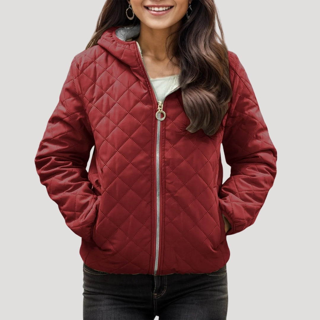 Damen - Stylische gesteppte Pufferjacke - Kapuze - Warm, Bequem und Trendy für den Winter