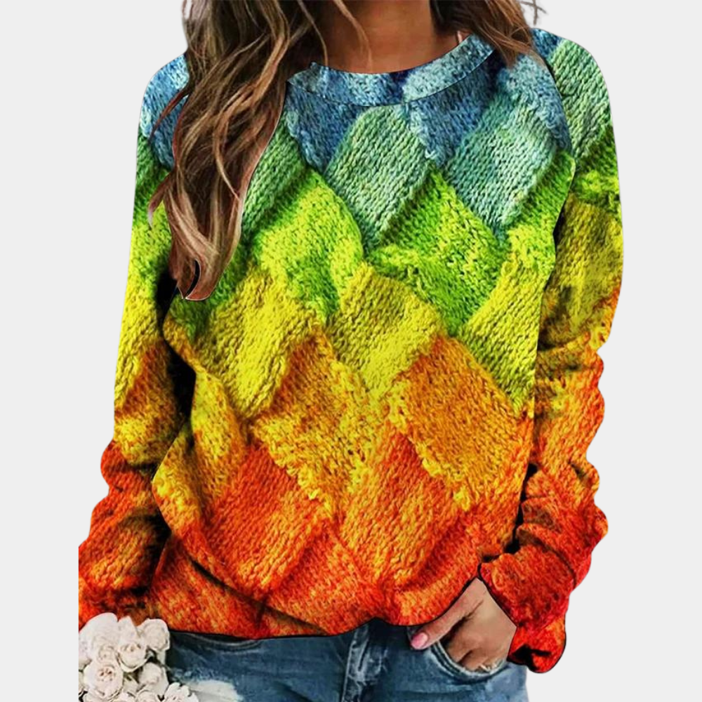 Damen - Bunter Strickpullover - Weichem Material - Lässige Passform - Bequeme Mode für jeden Anlass