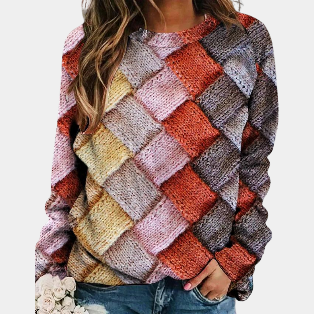 Damen - Bunter Strickpullover - Weichem Material - Lässige Passform - Bequeme Mode für jeden Anlass