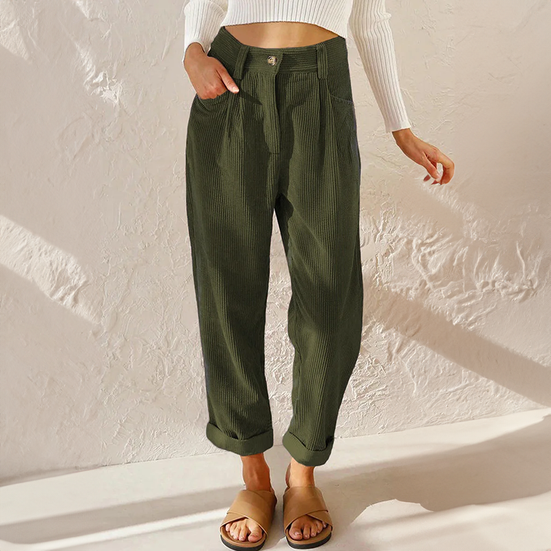 Damen - Hochtaillierte Hose - Cord - Bequeme und stilvolle - Vielseitig & Trendy