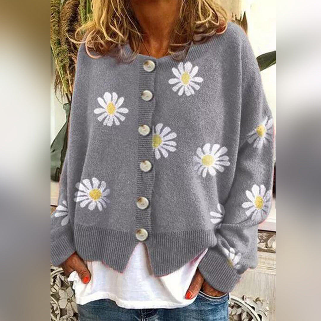 Damen - Strickpullover - Weiche strick - Floral mit langen Ärmeln - Bequemer und stilvoller Pullover für jeden Anlass